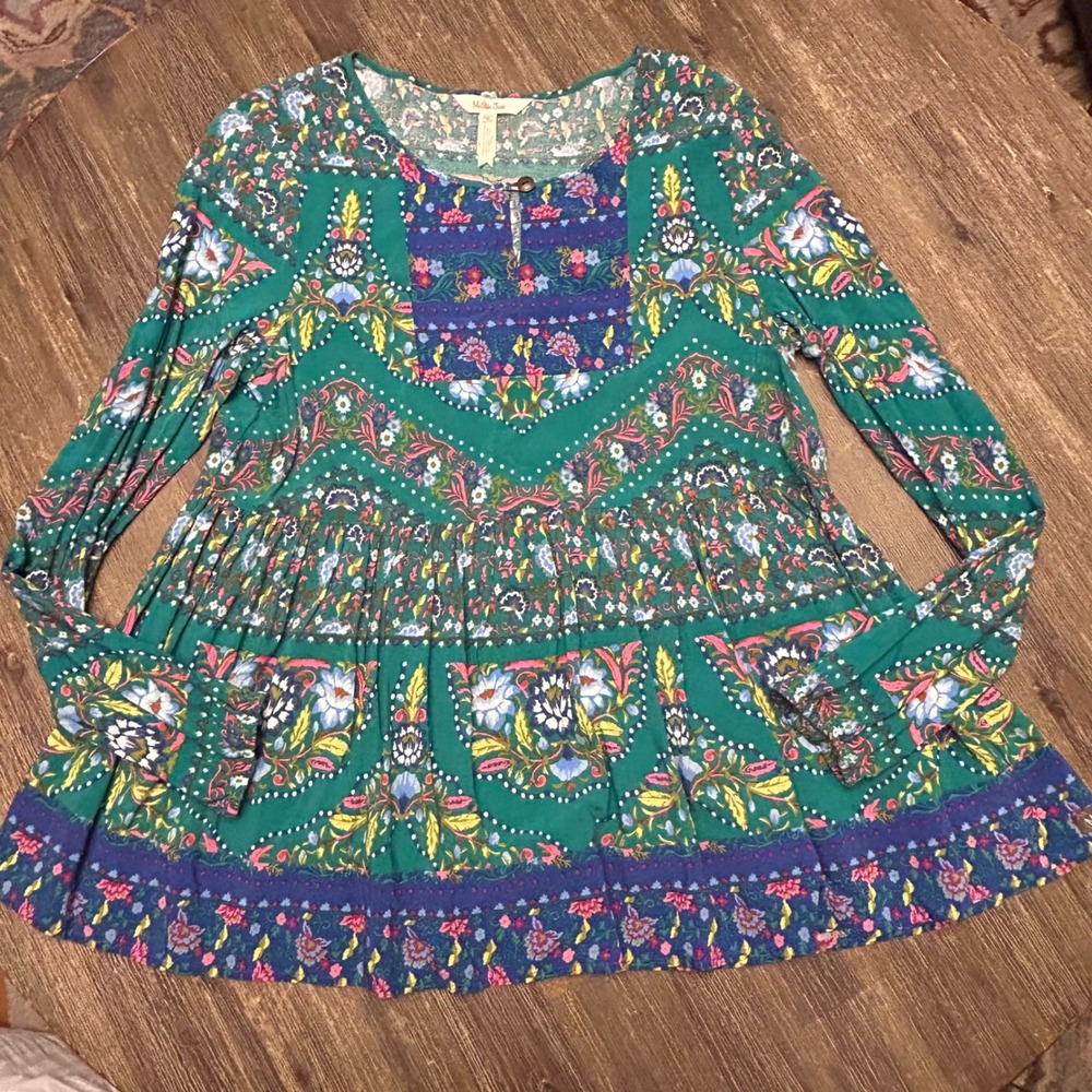Matilda Jane Floral Babydoll Tunic Women Size M‎ Boho Patchwork Top Blouse Shirt